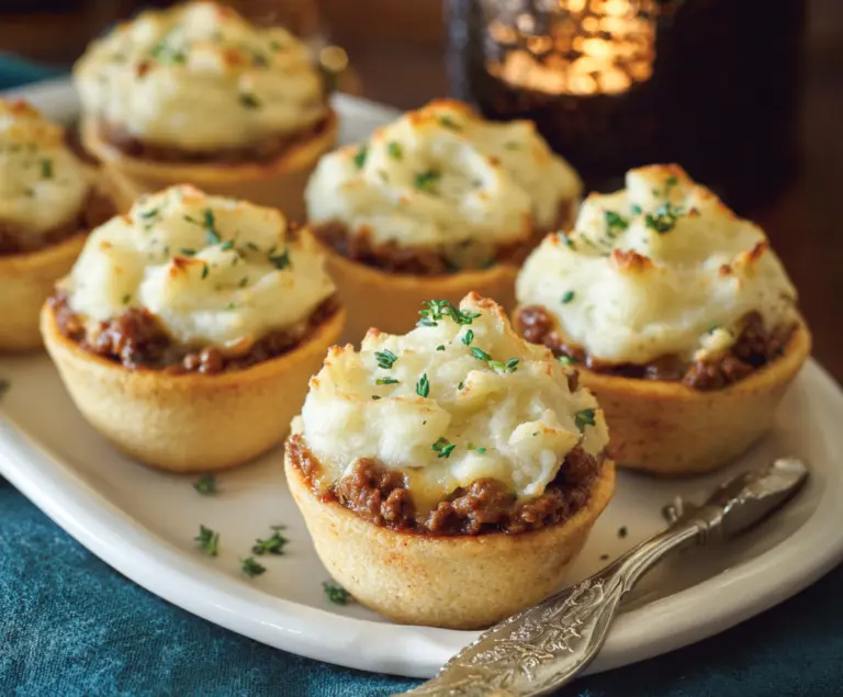 Delicious mini shepherd's pies topped with golden mashed potatoes for St. Patrick's Day celebration.