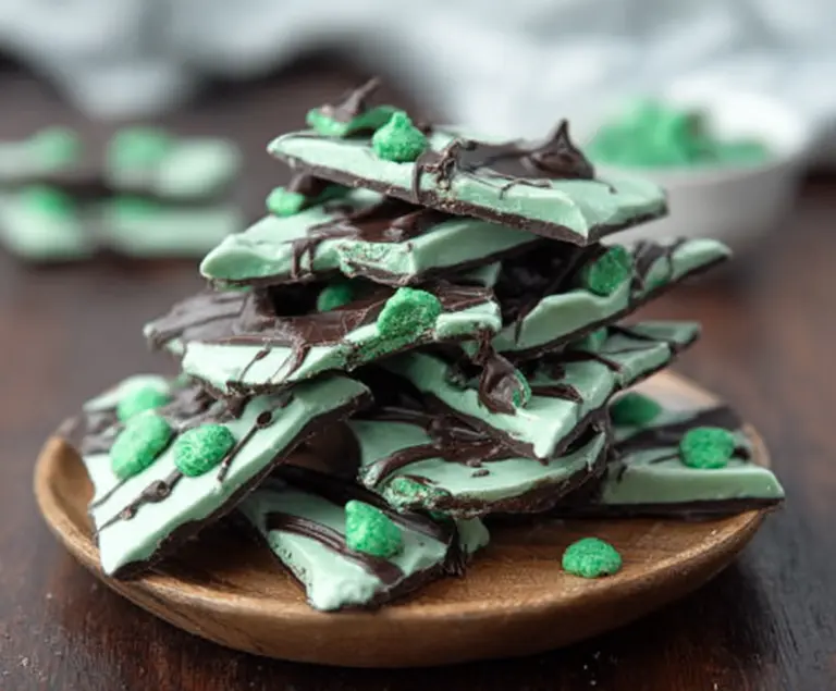 Delicious Mint Chocolate Shamrock Bark with fresh mint and creamy chocolate for St. Patrick's Day treats