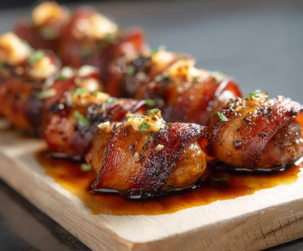 Savory pig shots featuring crispy bacon and flavorful sausage filling, perfect for grilling parties.