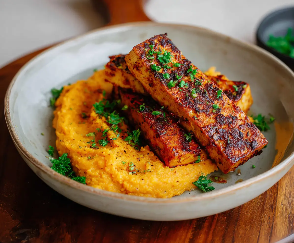 Smoky Tofu Steak & Sweet Potato Mash