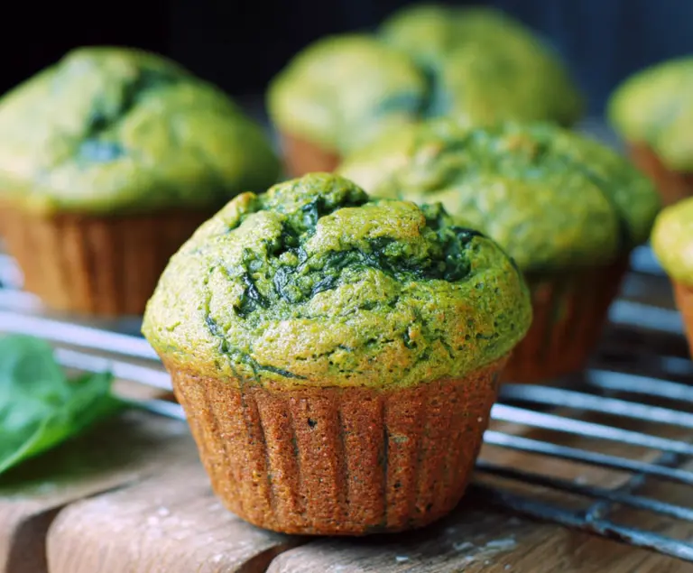 Healthy spinach and banana muffin fresh out of the oven, perfect for breakfast or snack.