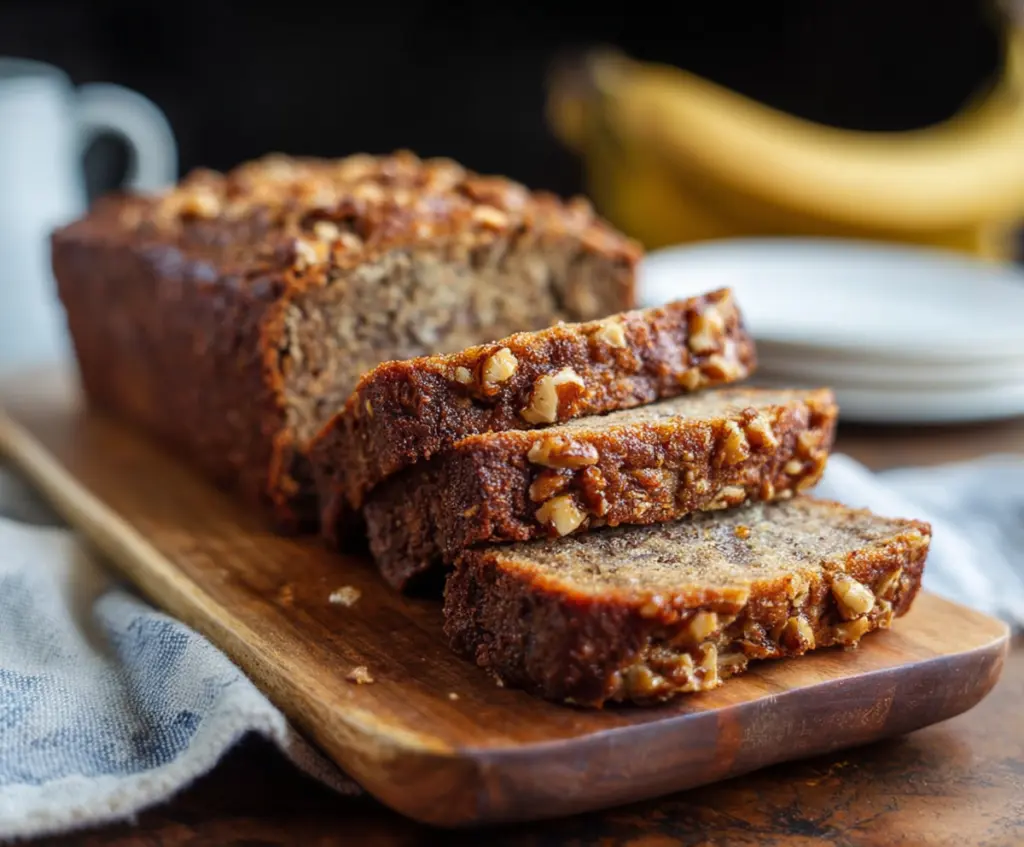 Homemade Starbucks Copycat Banana Bread with ripe bananas and a golden crust.