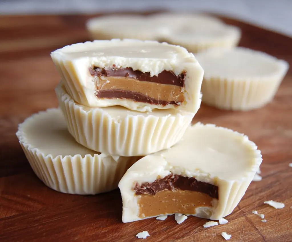 Delicious homemade white chocolate peanut butter cups with creamy filling and smooth coating.