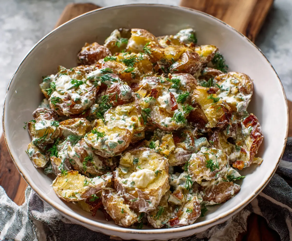 Easy Crispy Smashed Potato Salad