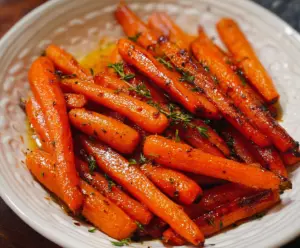 Sweet honey glazed roasted carrots cooked to perfection with a caramelized finish and fresh herbs.