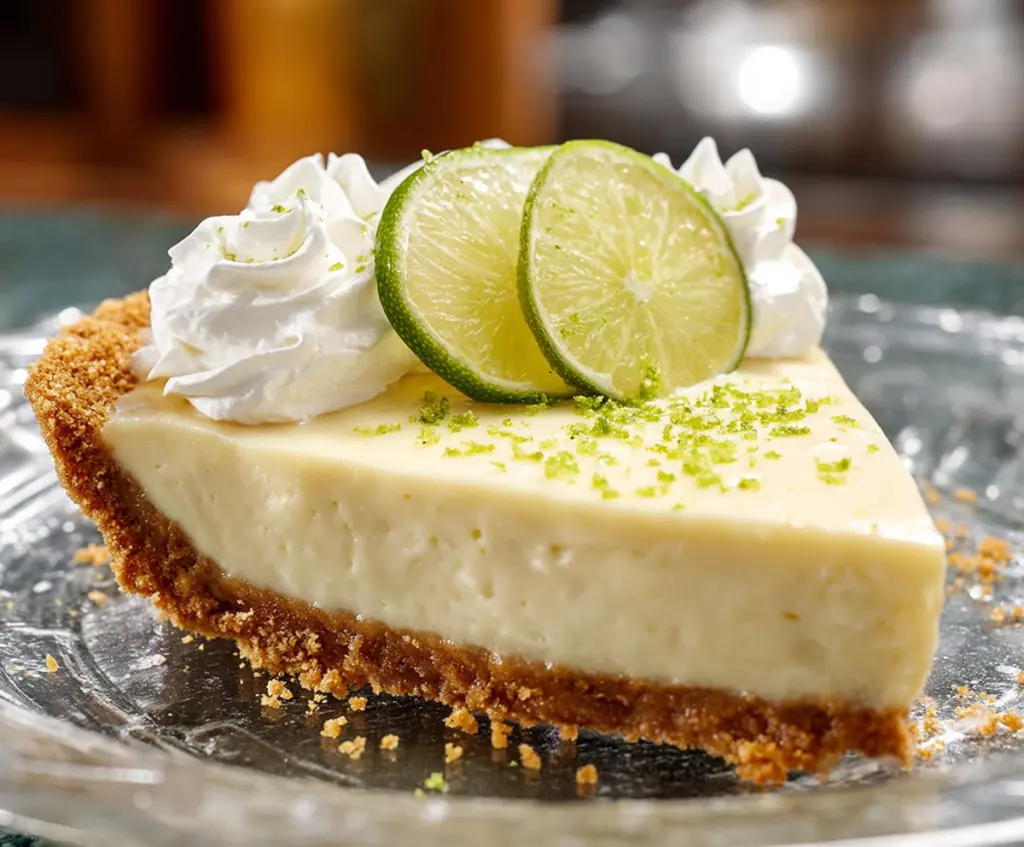 Delicious homemade Key Lime Pie with a graham cracker crust and freshly whipped topping