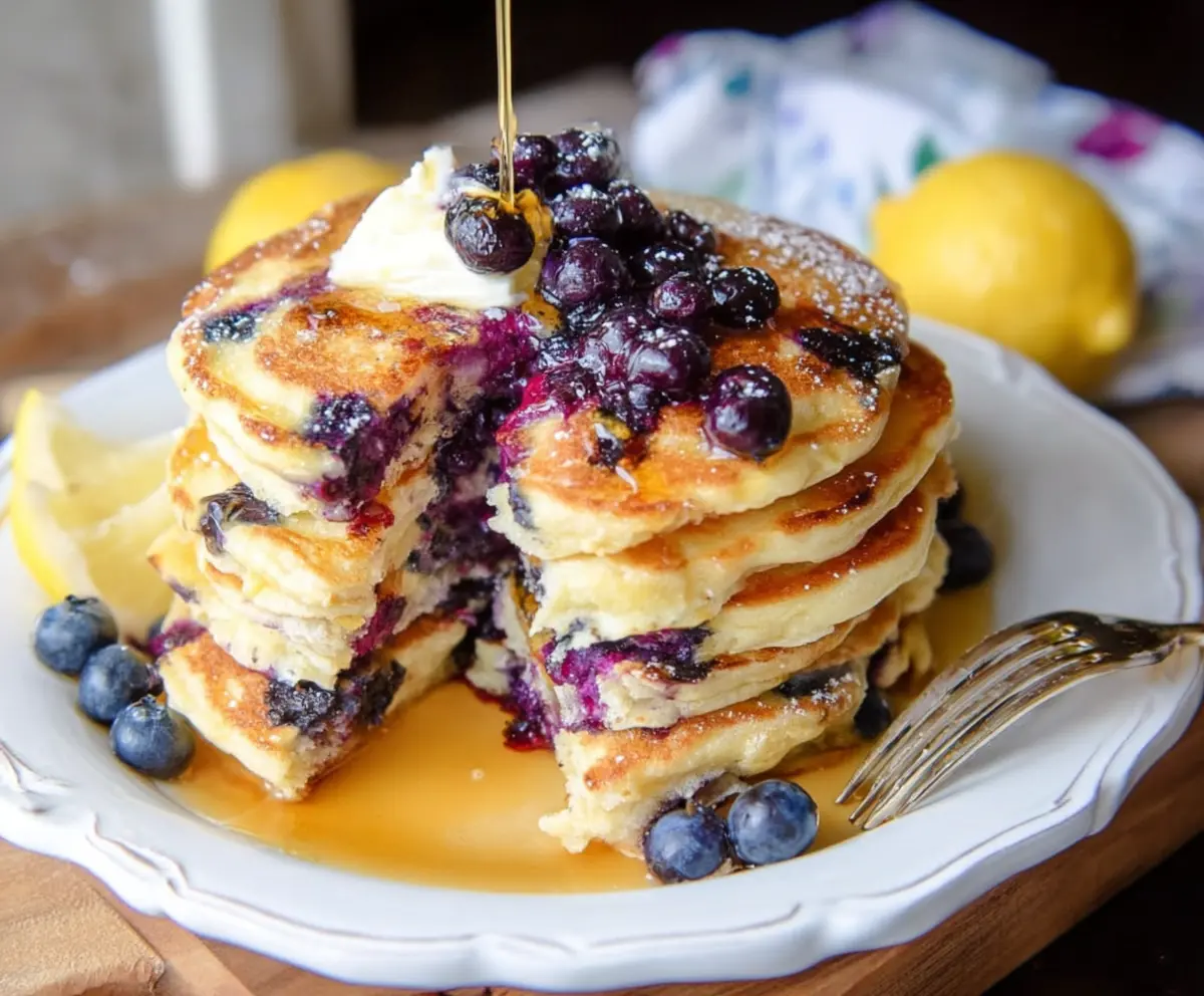 Easy Lemon Blueberry Sourdough Pancakes