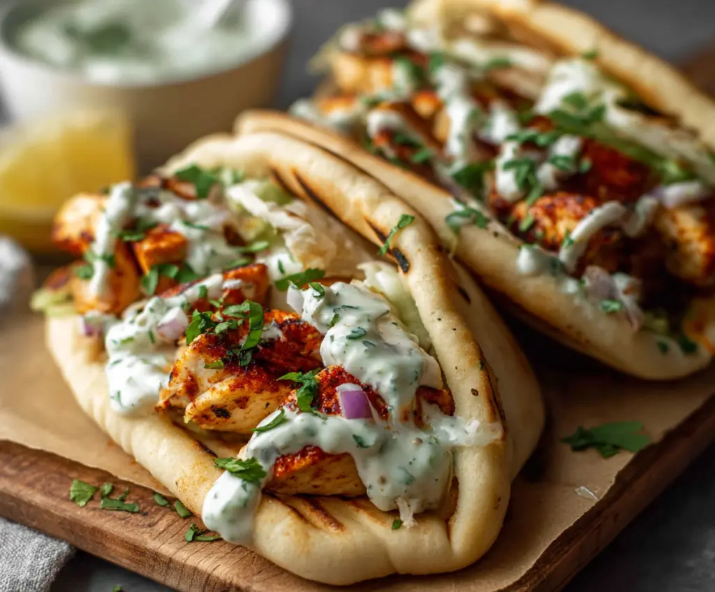 Delicious Sheet Pan Chicken Pitas with Fresh Herbs and Herby Ranch Sauce