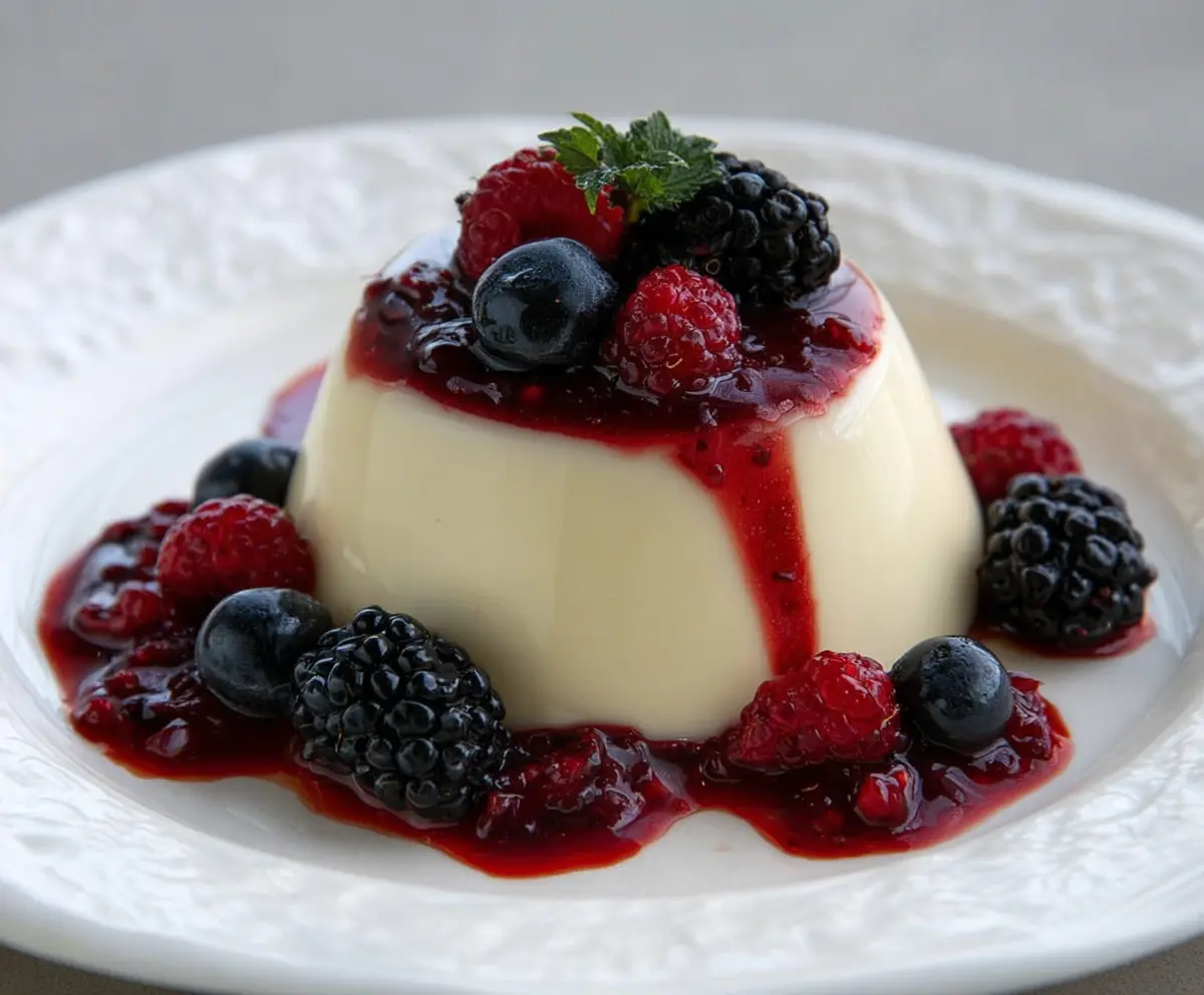 Creamy Vanilla Bean Panna Cotta with Berry Sauce