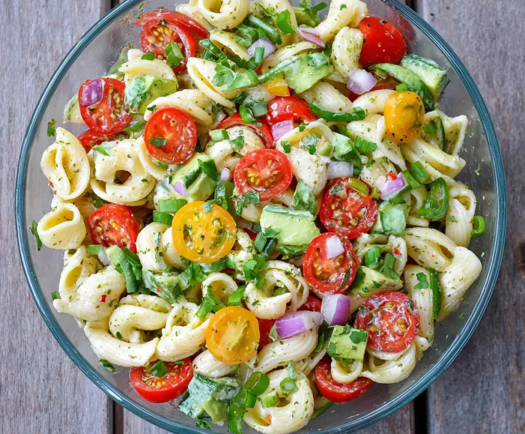 Fresh Cilantro Lime Pasta Salad with colorful vegetables and creamy dressing