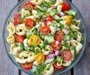 Fresh Cilantro Lime Pasta Salad with colorful vegetables and creamy dressing