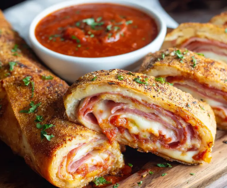 Delicious homemade Easy Stromboli stuffed with cheese, meats, and vegetables, perfect for a quick dinner or snack.