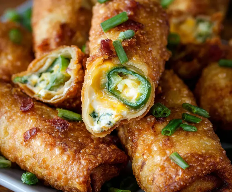 Crispy mini jalapeno popper egg rolls filled with cheese and spicy jalapenos, perfect as finger food appetizer.